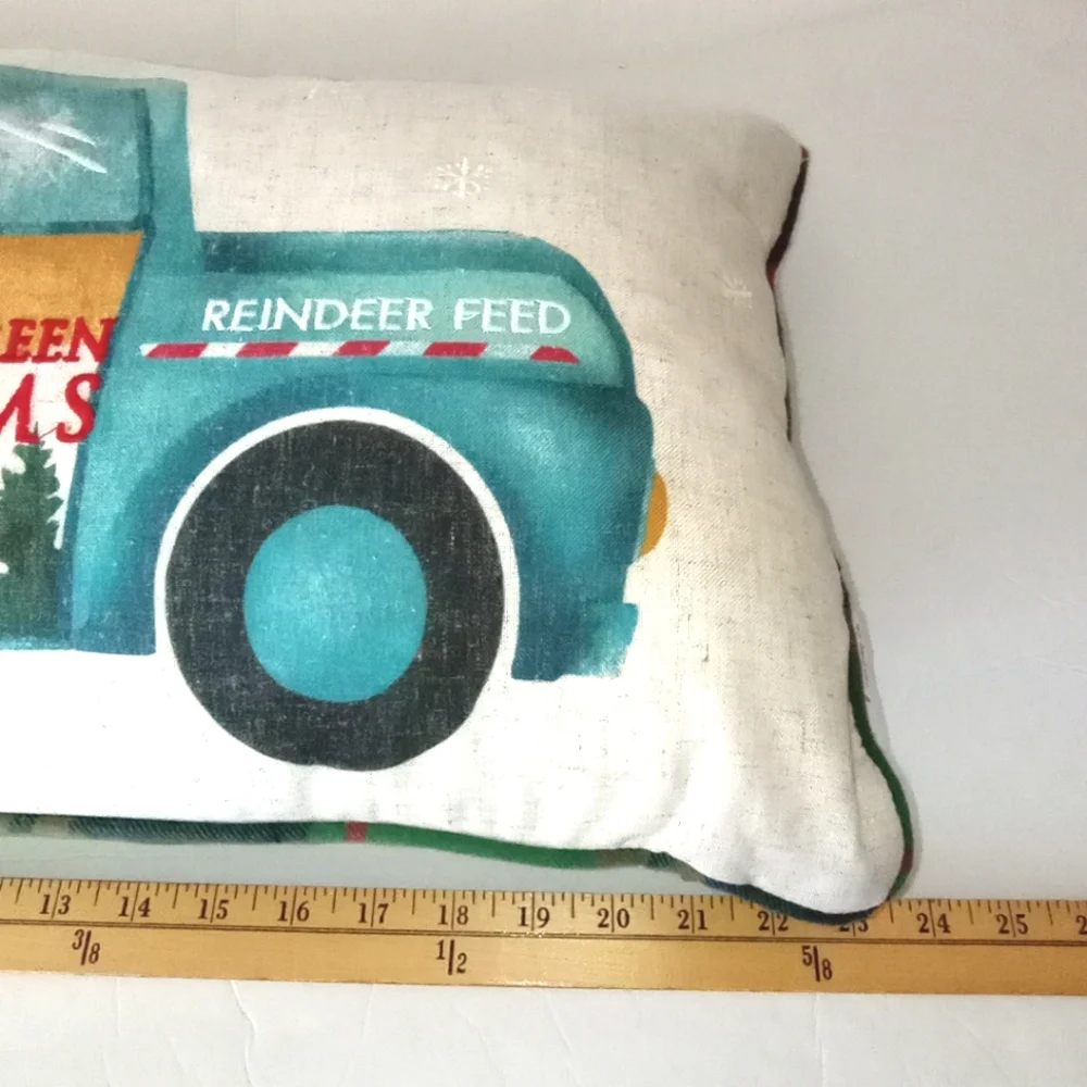 Christmas Holidays Farmhouse Trees Blue Truck Throw Pillow Size 23